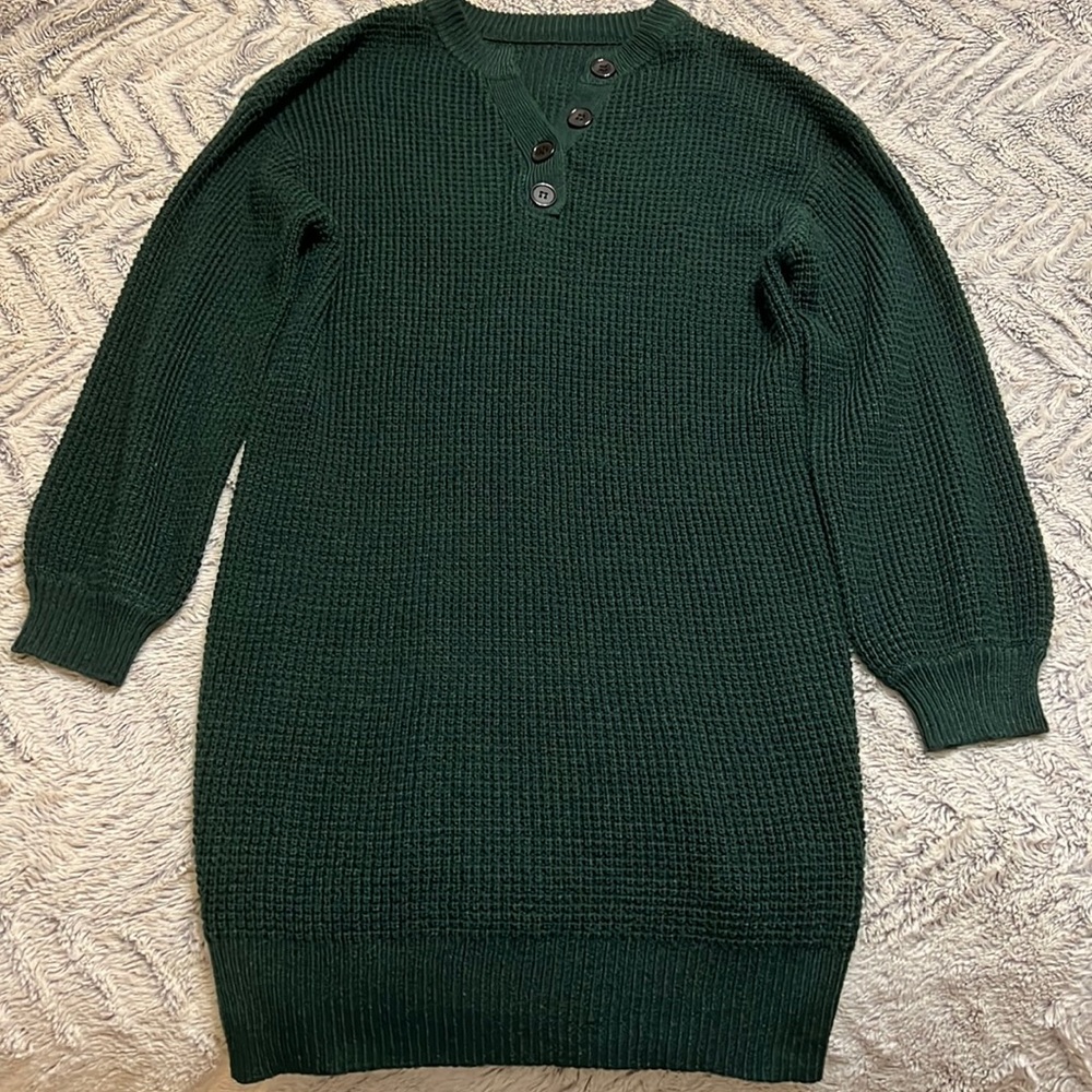 Women's Long Sleeve Sweater Dress V Neck Button Henley